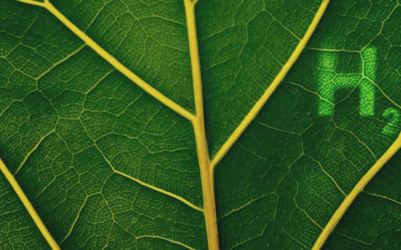 grünes Blatt duch das die chemische bezeichnung für Wasserstoff scheint